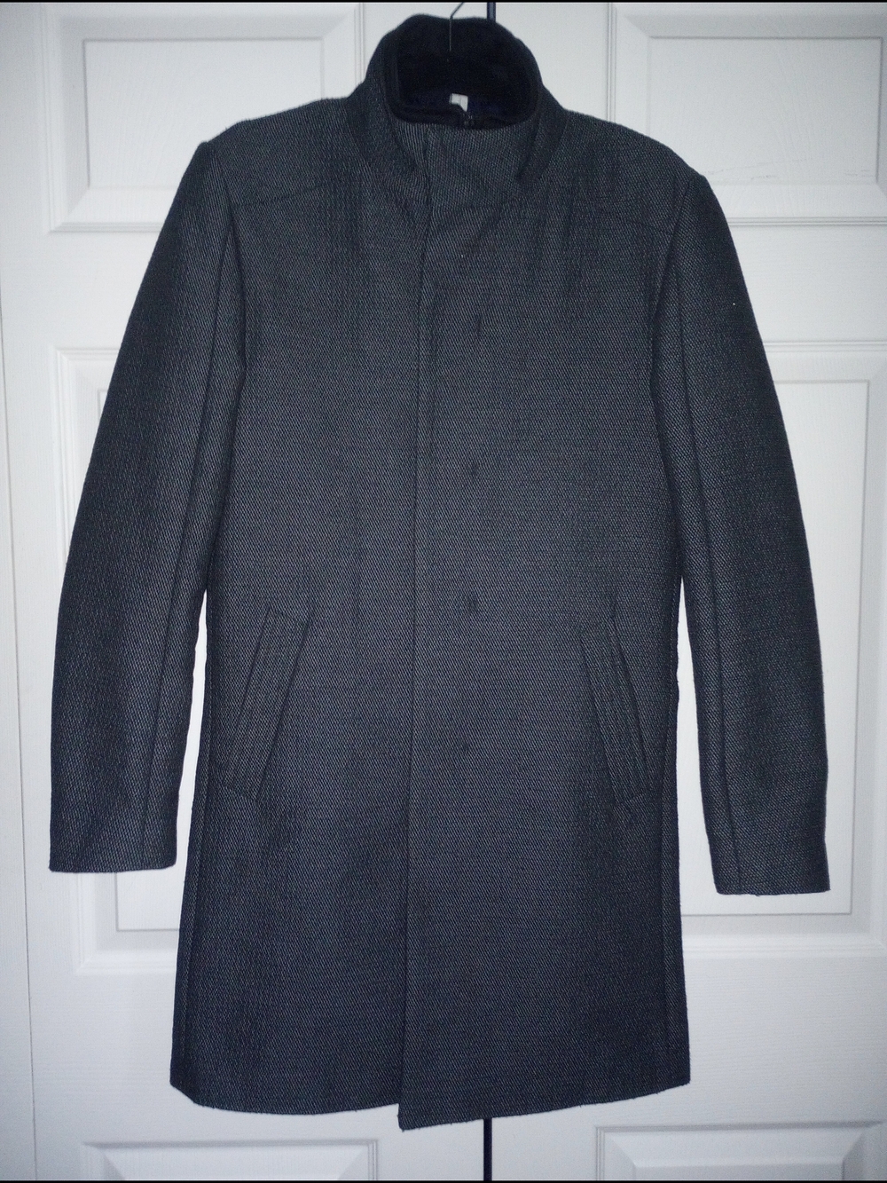 Zara Man Men's Charcoal Gray Tweed Tailored Pea Coat Stand Collar S